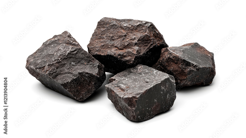 Obraz premium Close-up view of dark, rough-textured stones, showcasing their natural, geological formations and rugged surfaces.