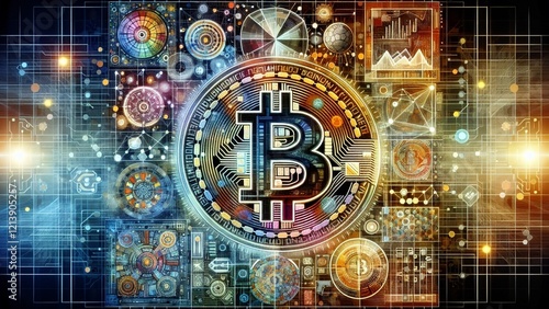 Wallpaper Mural A vibrant digital collage featuring Bitcoin and various technological elements. Torontodigital.ca