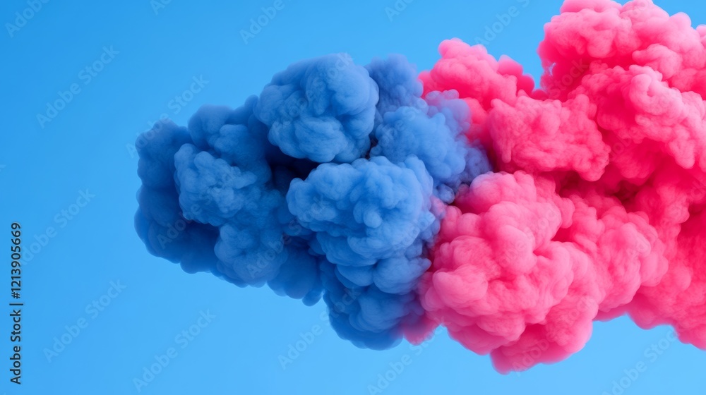 Fototapeta premium Blue and pink cloud of smoke. The blue smoke is more dense than the pink smoke