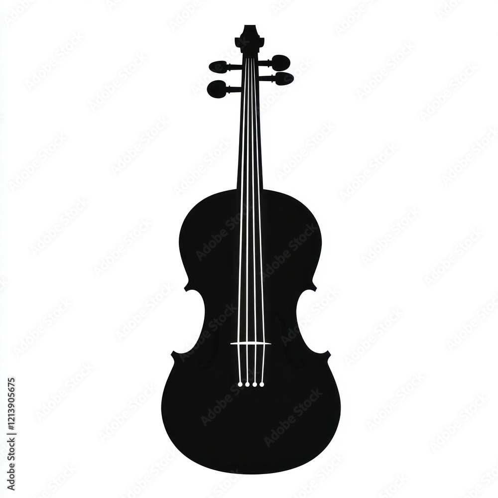 Fototapeta premium Black violin silhouette, isolated, white background, music design.