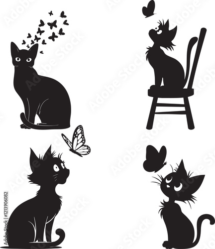 set of cats silhouettes vector design