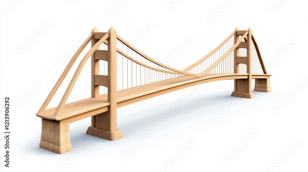 Obraz premium Detailed 3D Model of Beige Suspension Bridge with Low-Poly Style against White Background