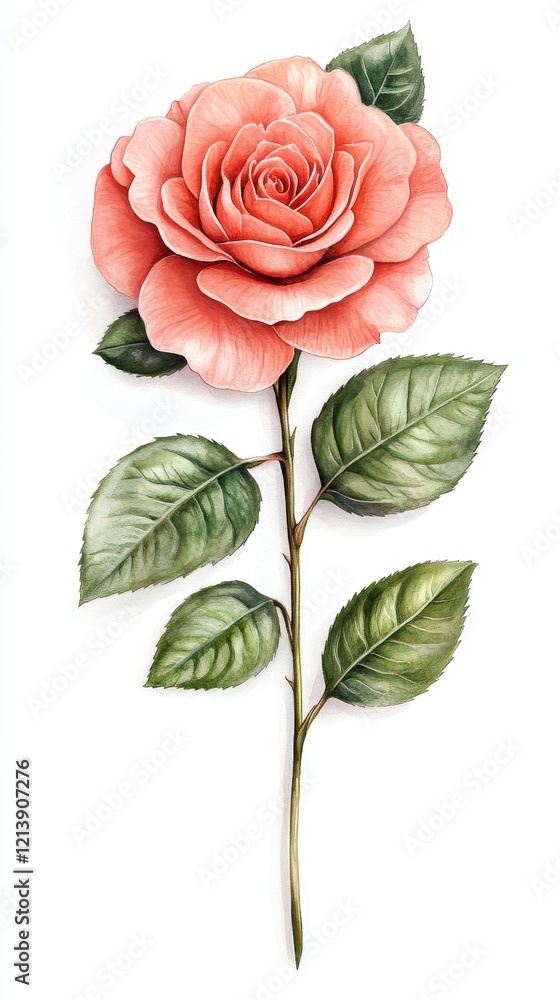 Fototapeta premium Elegant Pink Rose Watercolor Painting Botanical Illustration