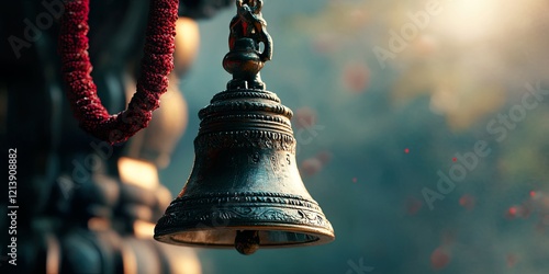 Close up of Temple Bell Ringing Maha Shivaratri Ceremony