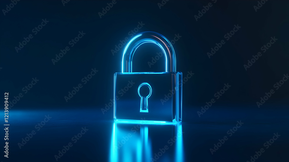 Fototapeta premium Futuristic Neon Blue Padlock Icon Representing Security, Encryption, And Online Data Safety. Generative AI