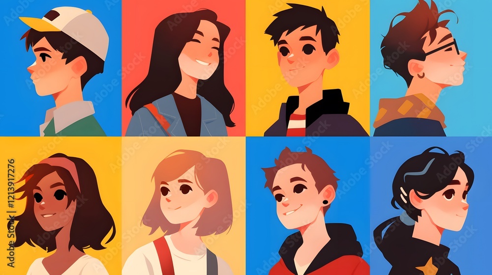 Poster Minimalist cartoonish people avatars, created with simple design ...