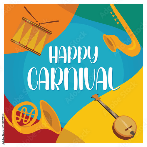 Colorful Carnival Celebration Featuring Musical Instruments and Festive Design. photo