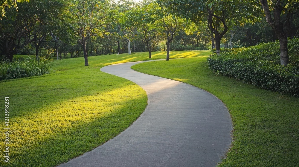 Fototapeta premium A smooth pathway winding through a scenic park, perfect for a peaceful walk.