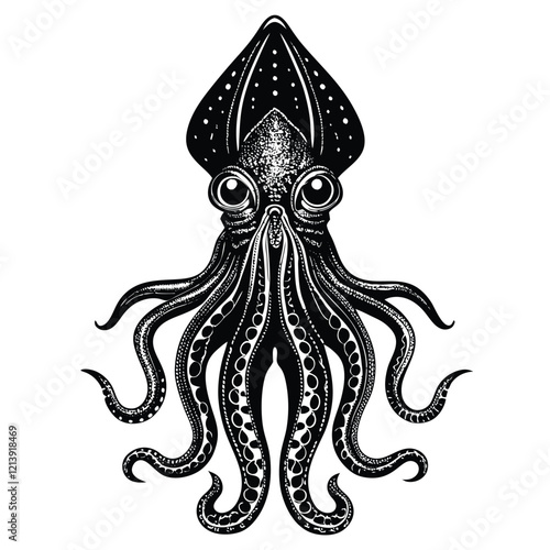  squid Black and white vector illustration animal silhouette 
