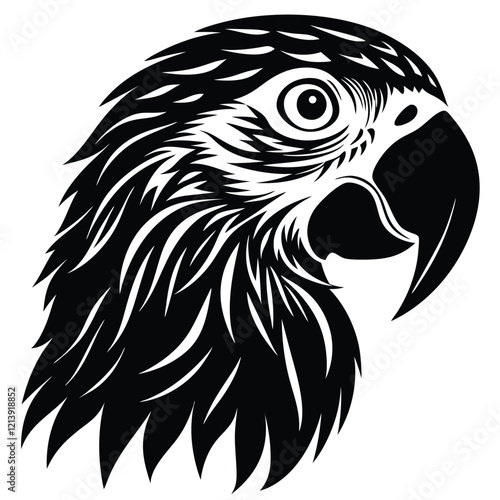  parrot head Black and white vector illustration animal silhouette photo