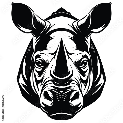  rhino head Black and white vector illustration animal silhouette 