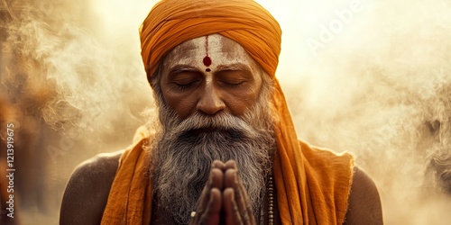 Portrait of a devotee praying during Guru Ravidas Jayanti celebrations