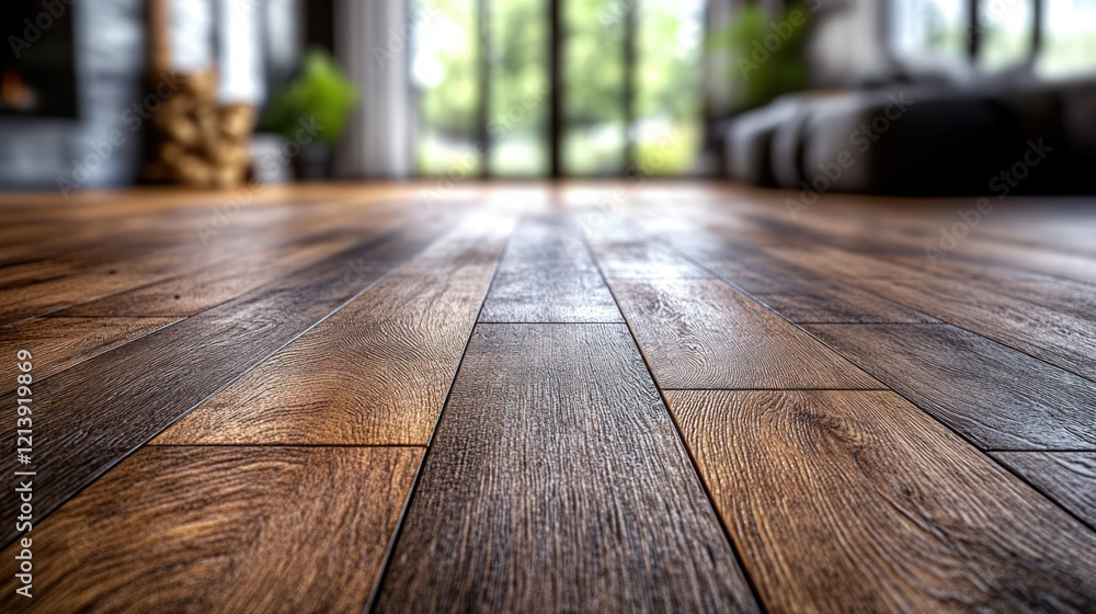 Modern home, wood floor, blurred background, interior design Modern home, wood floor, blurred background, interior design
