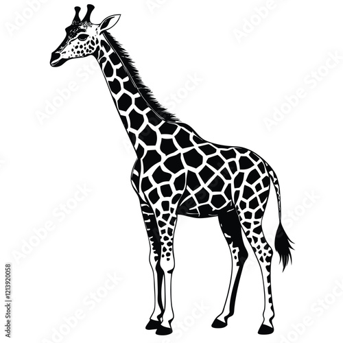 giraffe Black and white vector illustration animal silhouette 