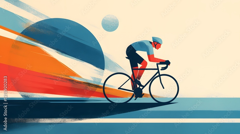 Minimalist road bike racing poster with abstract sports-themed design elements.