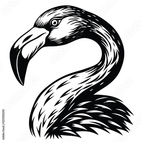  flamingo Black and white vector illustration animal silhouette  