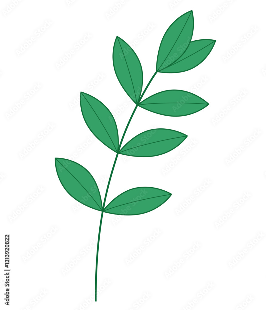 Fototapeta premium Green branch of fresh natural leaves graphic design on white. Vector illustration.