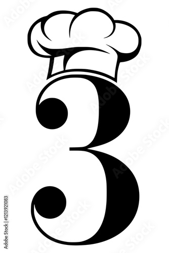 Number 3 with chef hat logo design, Creative logo featuring the number 3 with a chef hat, symbolizing culinary arts, food businesses, restaurants, and professional cooking services branding.


