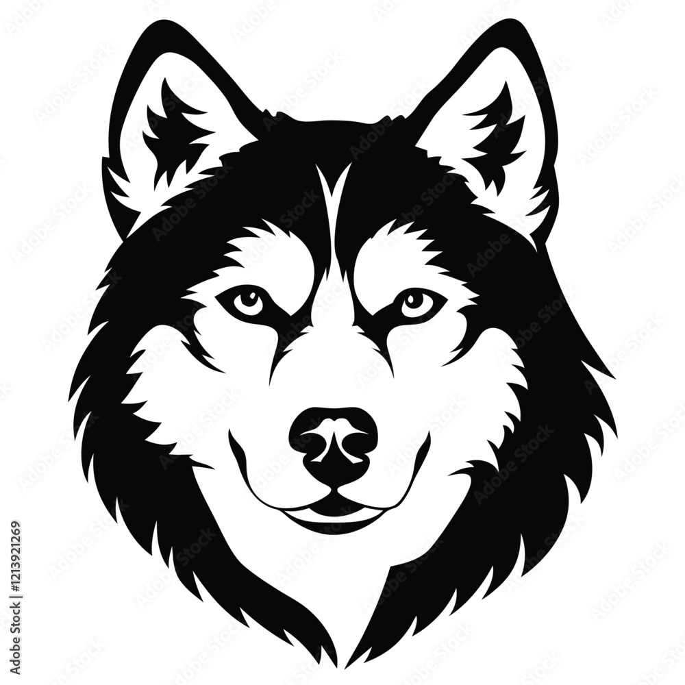 Fototapeta premium husky head Black and white vector illustration animal silhouette 