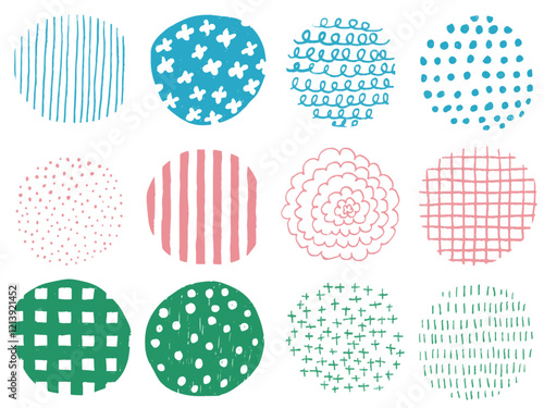 手描きあしらいセット　まる　色えんぴつ