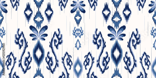 Ethnic ikat seamless pattern.beautiful pattern. floral embroidery, bohemian style, abstract flower art print. ethnic ikat abstract art. seamless fabric. ikat design for fabric, wallpaper, clothing.	