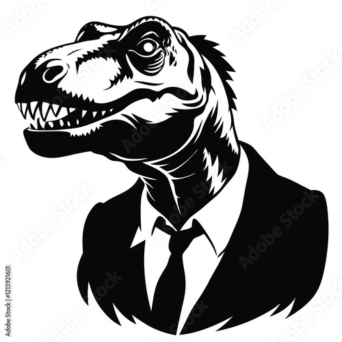  trex Black and white vector illustration animal silhouette 
