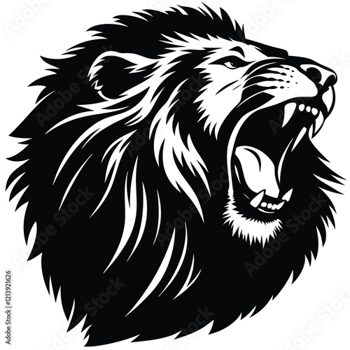  angry lion Black and white vector illustration animal silhouette 