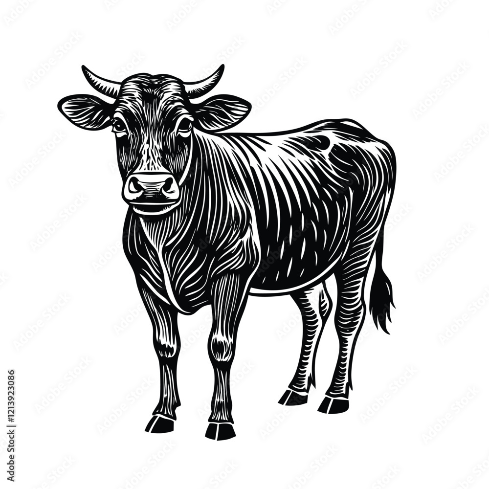 Fototapeta premium cow Black and white vector illustration animal 