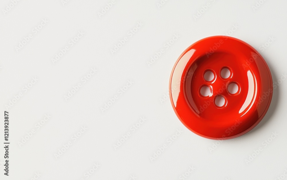 A close-up of a bright red button placed on a clean white background. A close-up of a bright red button placed on a clean white background.