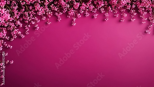 Pink blossoms cascading over a vivid pink background, creating a harmonious floral scene