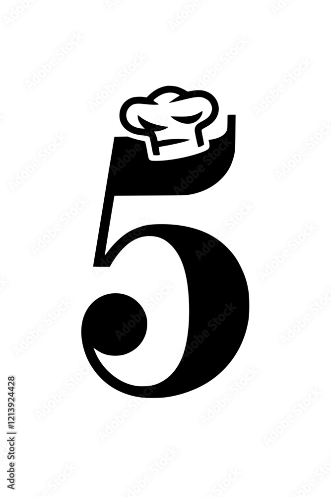 Number 5 with chef hat logo design, Creative logo featuring the number 5 with a chef hat, symbolizing culinary arts, food businesses, restaurants, and professional cooking services branding.
Number 5 with chef hat logo design, Creative logo featuring the number 5 with a chef hat, symbolizing culinary arts, food businesses, restaurants, and professional cooking services branding.