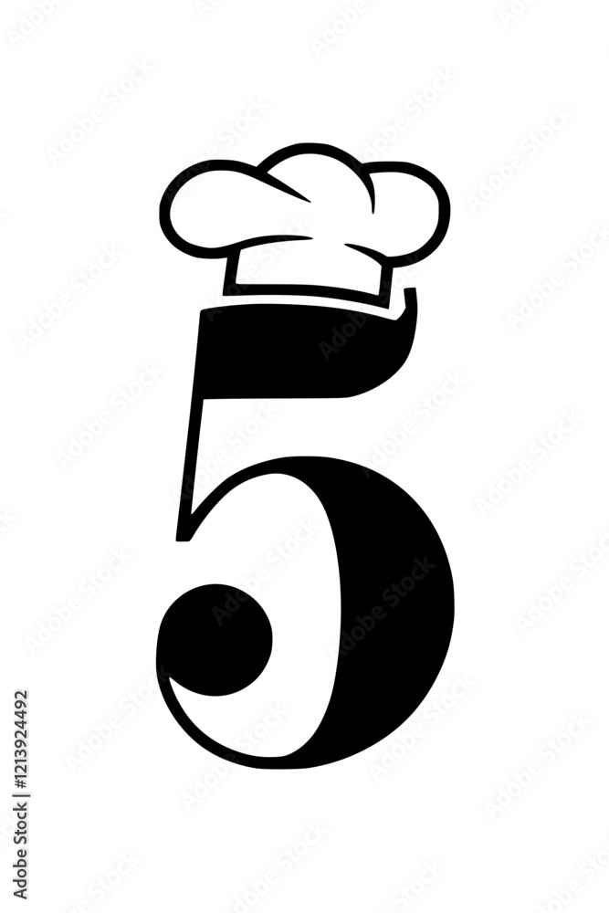 Number 5 with chef hat logo design, Creative logo featuring the number 5 with a chef hat, symbolizing culinary arts, food businesses, restaurants, and professional cooking services branding.
Number 5 with chef hat logo design, Creative logo featuring the number 5 with a chef hat, symbolizing culinary arts, food businesses, restaurants, and professional cooking services branding.