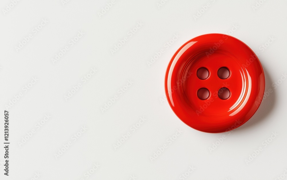 A close-up of a bright red button placed on a clean white background. A close-up of a bright red button placed on a clean white background.
