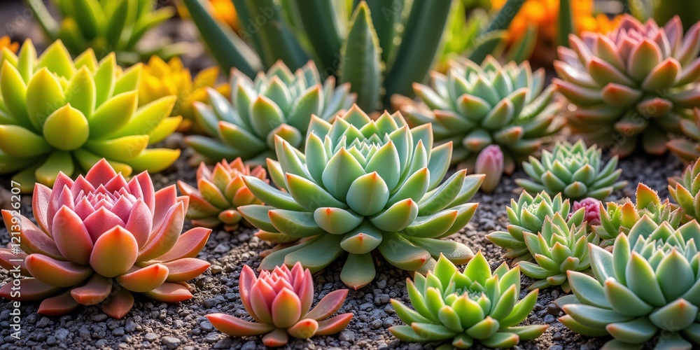 Vibrant Succulents in a Sunny Garden Bed. A breathtaking display of colors and textures. Vibrant Succulents in a Sunny Garden Bed. A breathtaking display of colors and textures.