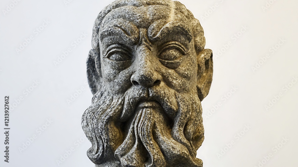 Sculpture of an ancient philosopher carved from stone with highly detailed face Sculpture of an ancient philosopher carved from stone with highly detailed face