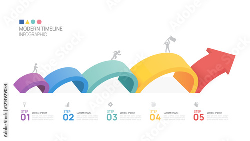 Infographics arrow symbol timeline business ladder 5 steps to success template vector.