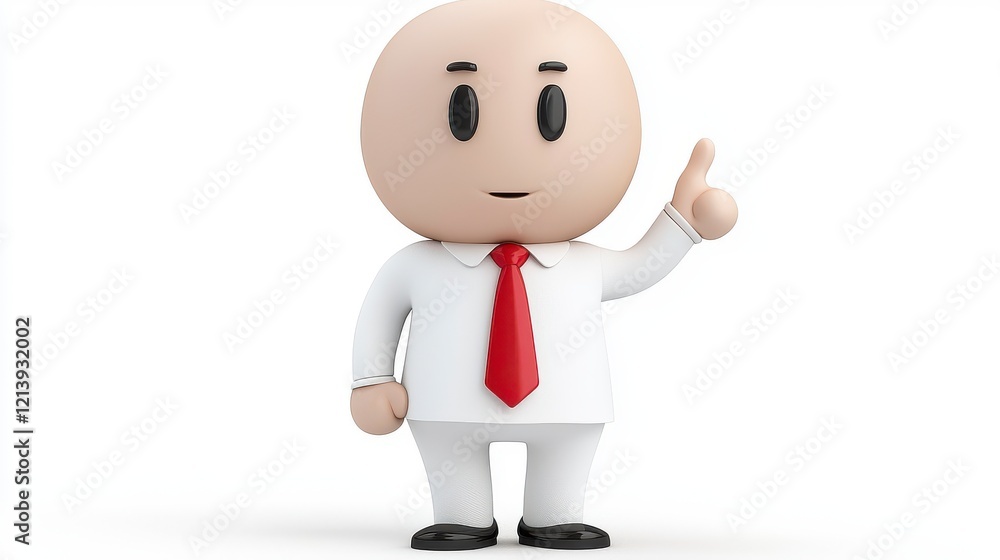 Fototapeta premium A cartoon character in a white shirt and red tie, smiling and raising a finger as if to make a point or offer advice.