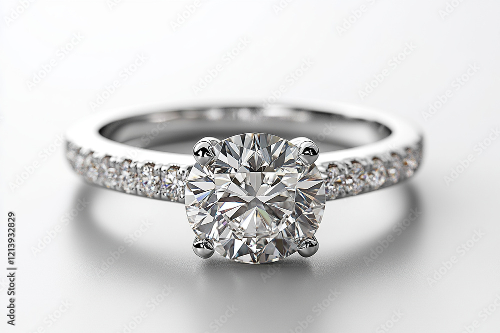 Elegant ring with a solitaire diamond on a white background. Elegant ring with a solitaire diamond on a white background.