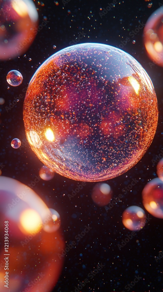 Naklejka premium Luminous Spheres in Cosmic Dark Space: An Abstract Digital Illustration