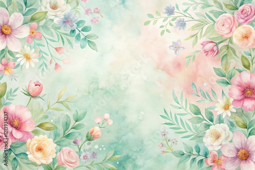 Delicate watercolor-style flower pattern with pastel colors and subtle texture, florals, pastel colors, watercolor, botanical illustration