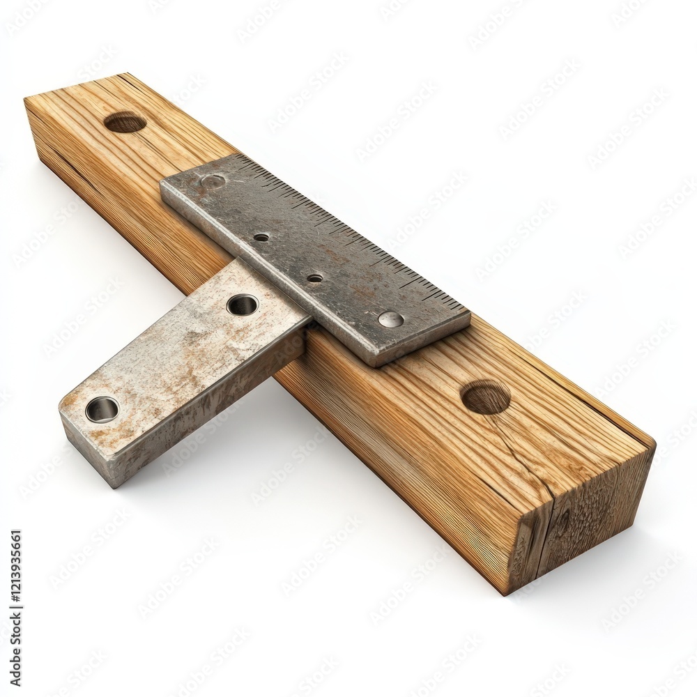 Wooden Measuring Tool With Metal Ruler And Brace Wooden Measuring Tool With Metal Ruler And Brace