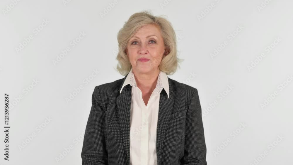 Senior Business Woman with Finger on Lips on White Background Senior Business Woman with Finger on Lips on White Background