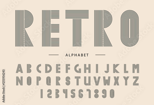 Retro stripe alphabet in 70s style