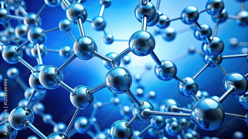 Molecular Structure Illustration Close Up Blue Background , atomic, chemistry, atomic, chemistry, close up, bonding Molecular Structure Illustration Close Up Blue Background , atomic, chemistry, atomic, chemistry, close up, bonding