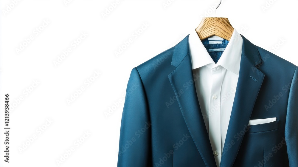 Elegant Navy Blue Suit Displayed on Hanger Elegant Navy Blue Suit Displayed on Hanger
