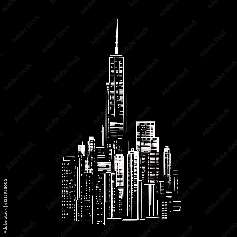 Sketch of New York City Skyline at Night Sketch of New York City Skyline at Night