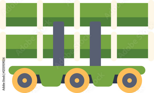 Flat icon depicting a military vehicle carrying ballistic missiles, representing concepts of warfare, defense, and global conflict