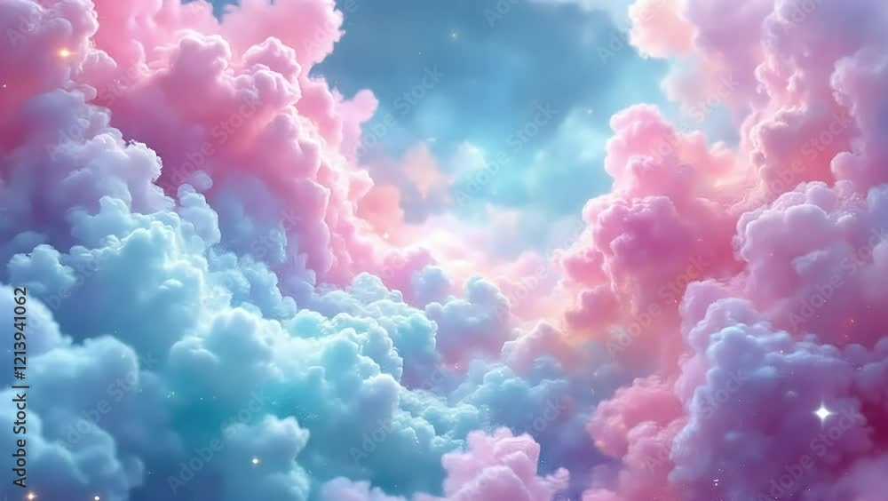 Dreamlike Pastel Cloudscape: A Celestial Vista of Pink and Blue Clouds with Sparkling Stars Dreamlike Pastel Cloudscape: A Celestial Vista of Pink and Blue Clouds with Sparkling Stars