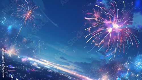 New Year background with lights and fireworks for festive celebration