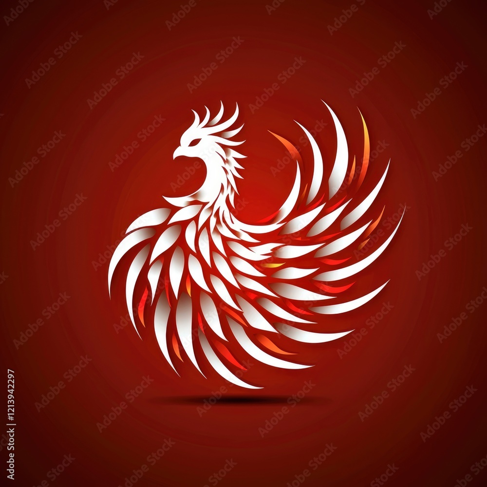 Obraz premium Stylized Phoenix Bird Logo Design - Elegant White and Red Bird Icon